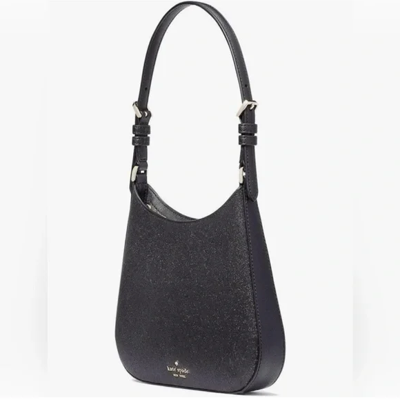 Kate Spade Black Sparkly Textured Shoulder Bag with Crescent Design NWT - Picture 4 of 12